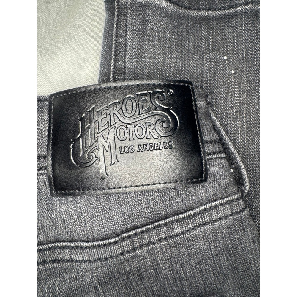 Heroes Motors Super Slim Biker Jeans Mens 30x32 Black Paint Splatter Moto Pants - Picture 3 of 7